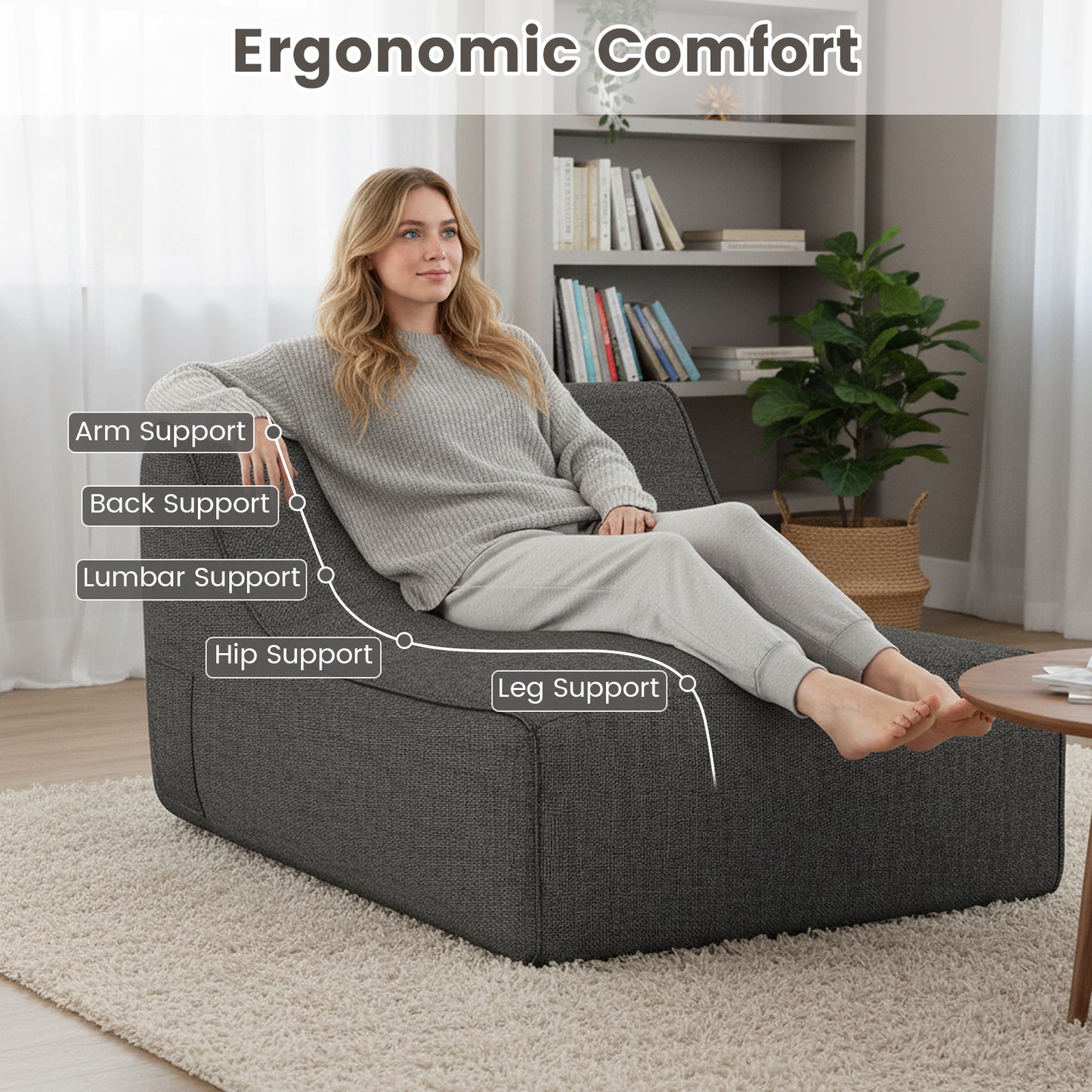 Portable L-Shaped Inflatable Lazy Sofa with Detachable Cover, Gray