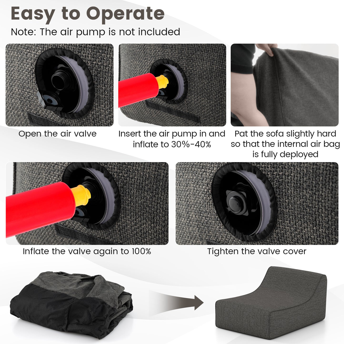 Portable L-Shaped Inflatable Lazy Sofa with Detachable Cover, Gray