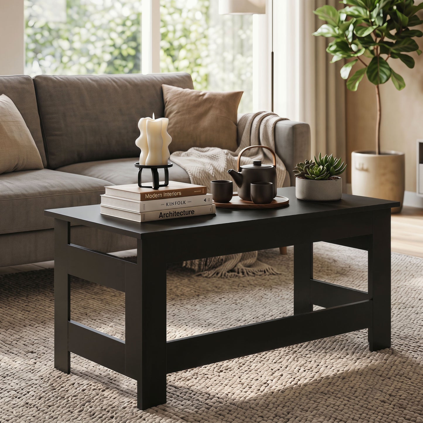 Portable Low Floor Table with Foldable Legs for Living Room, Black Coffee Tables at Gallery Canada