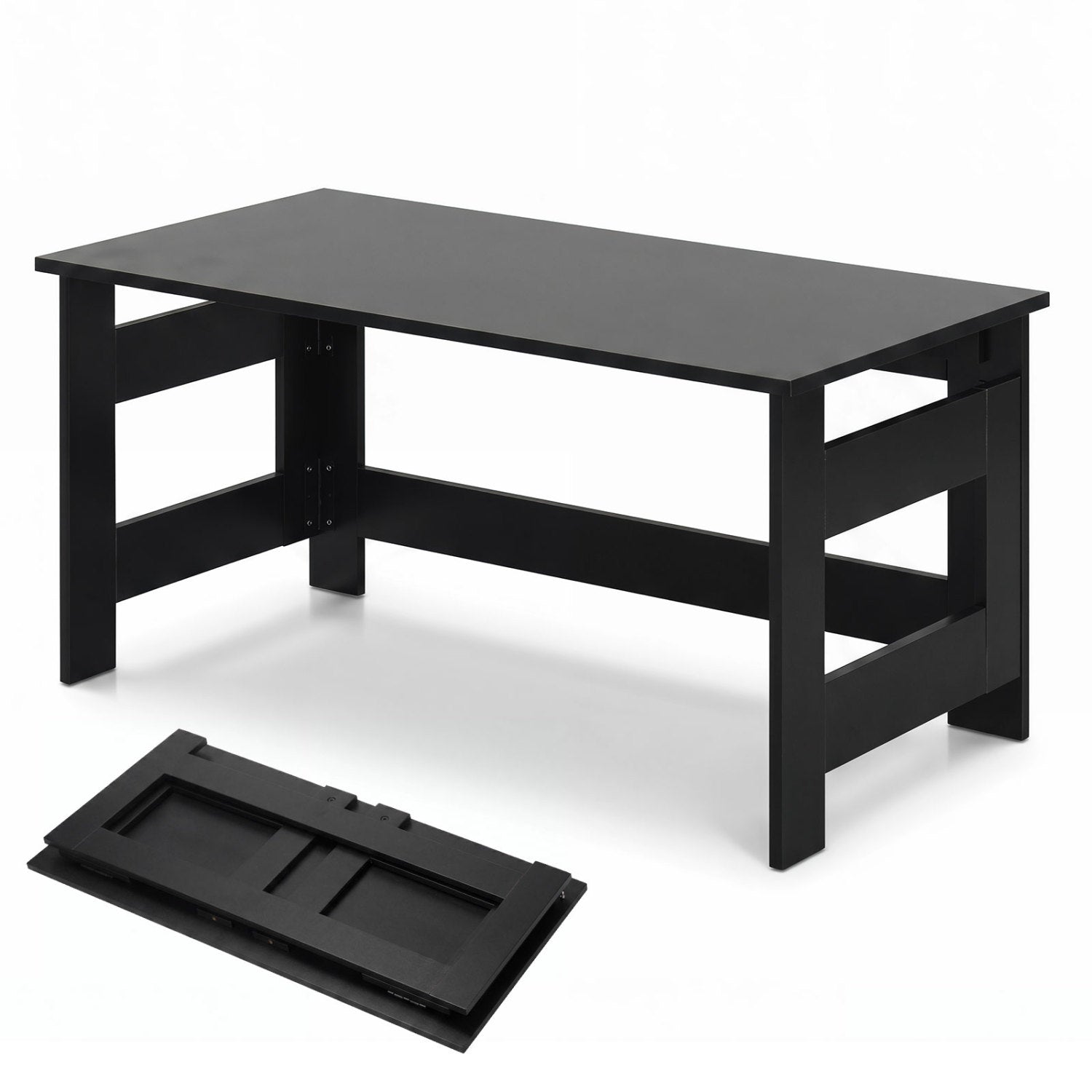 Portable Low Floor Table with Foldable Legs for Living Room, Black Coffee Tables Black at Gallery Canada