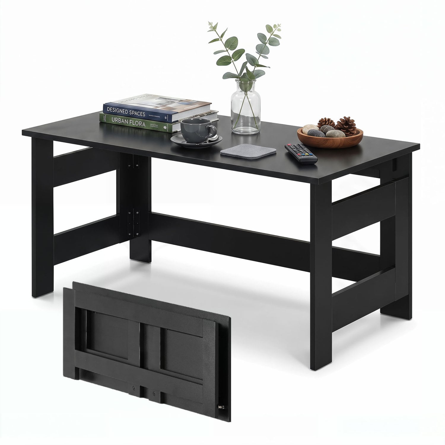 Portable Low Floor Table with Foldable Legs for Living Room, Black Coffee Tables at Gallery Canada