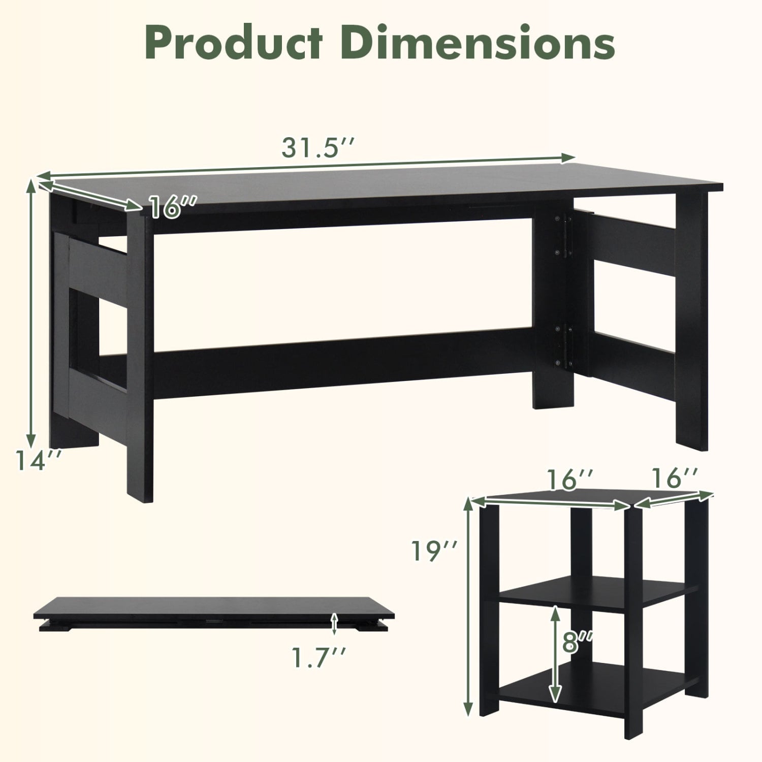 Portable Low Floor Table with Foldable Legs for Living Room, Black Coffee Tables at Gallery Canada