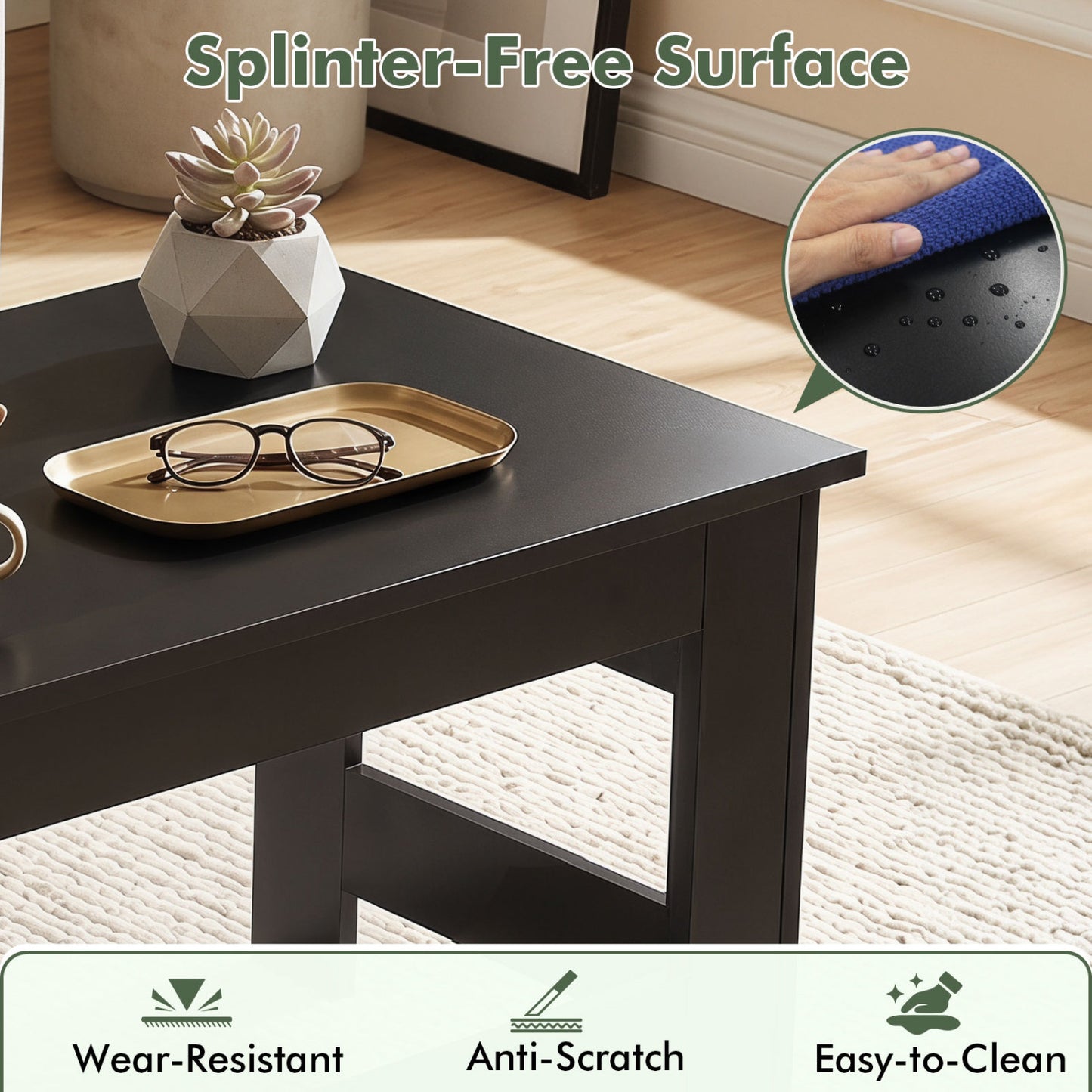Portable Low Floor Table with Foldable Legs for Living Room, Black Coffee Tables at Gallery Canada