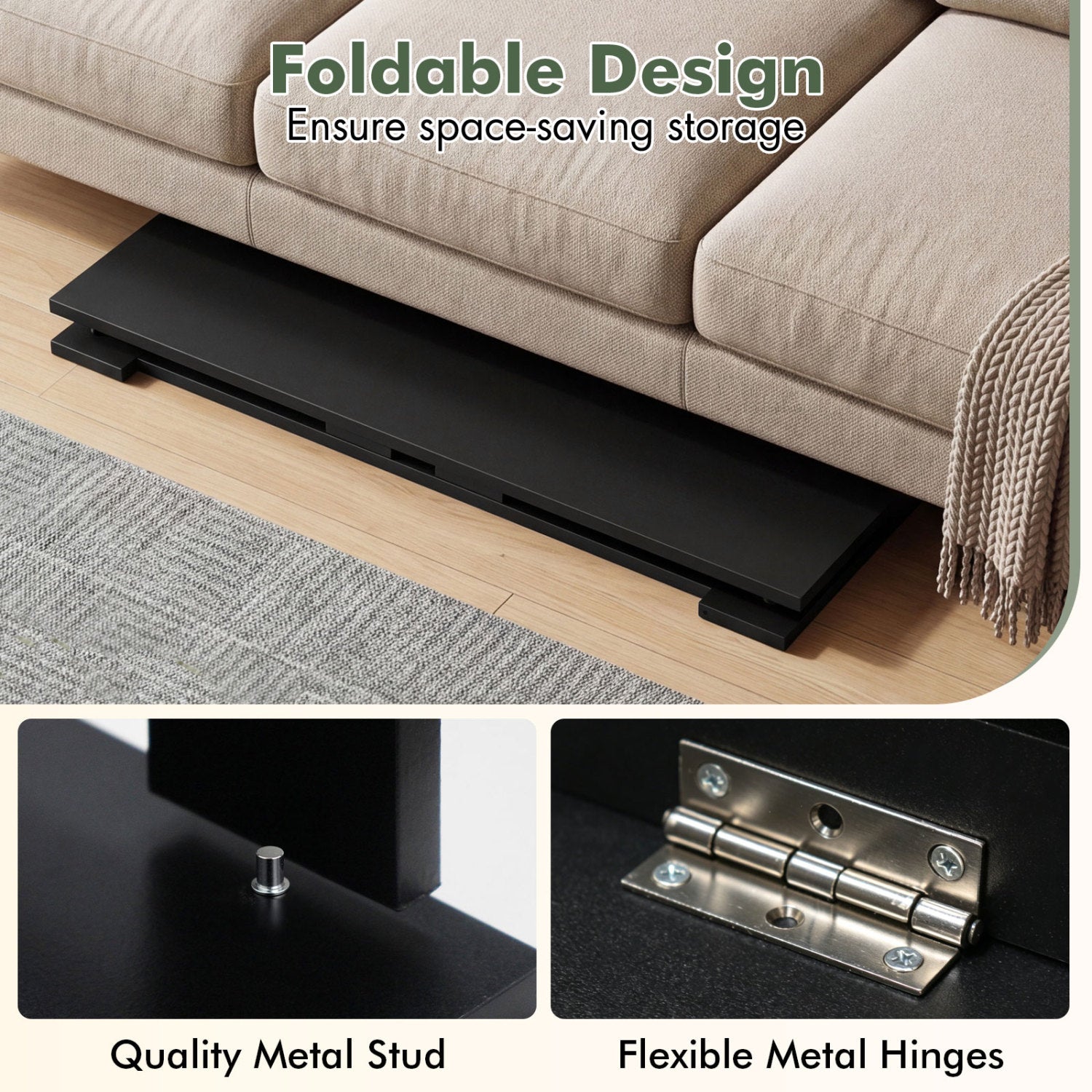 Portable Low Floor Table with Foldable Legs for Living Room, Black Coffee Tables at Gallery Canada