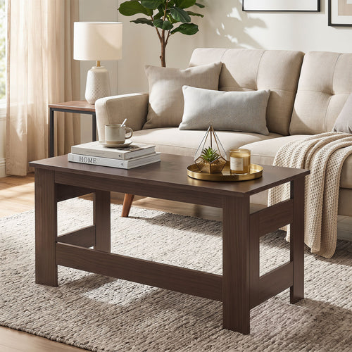 Portable Low Floor Table with Foldable Legs for Living Room, Brown