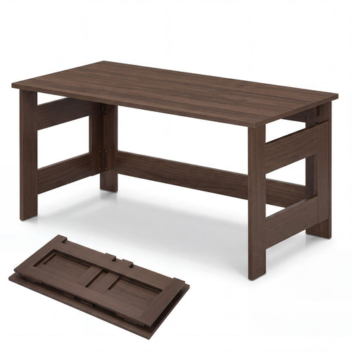 Portable Low Floor Table with Foldable Legs for Living Room, Brown