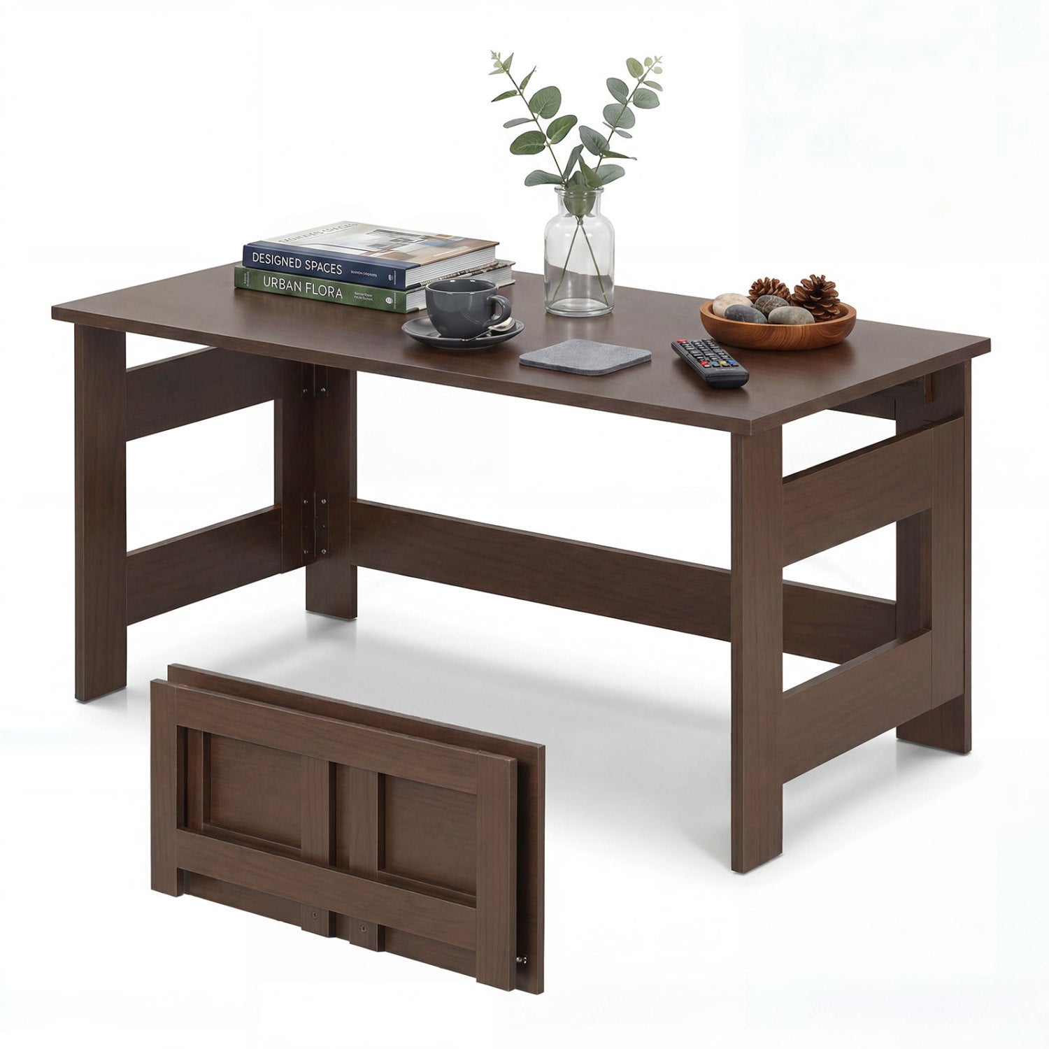 Portable Low Floor Table with Foldable Legs for Living Room, Brown Coffee Tables at Gallery Canada