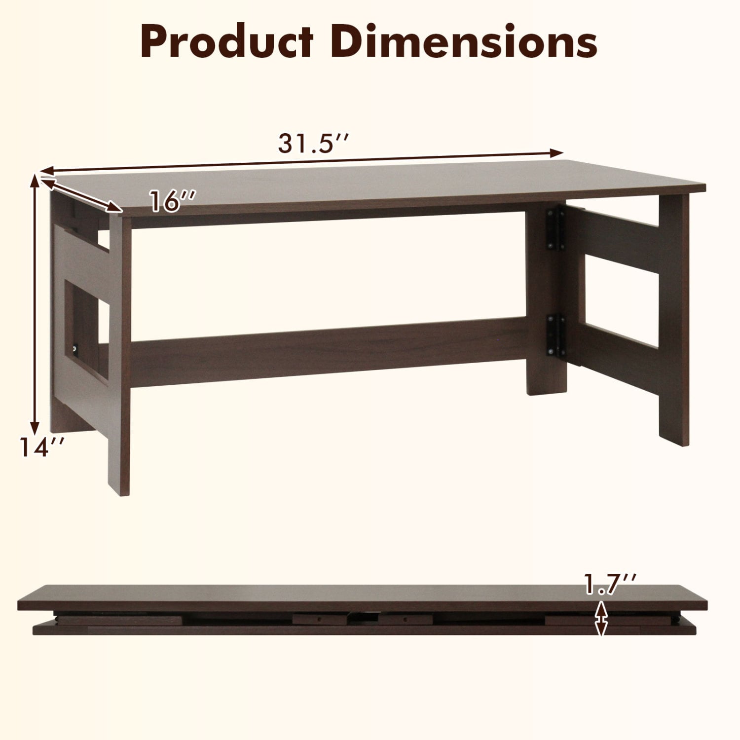 Portable Low Floor Table with Foldable Legs for Living Room, Brown Coffee Tables at Gallery Canada