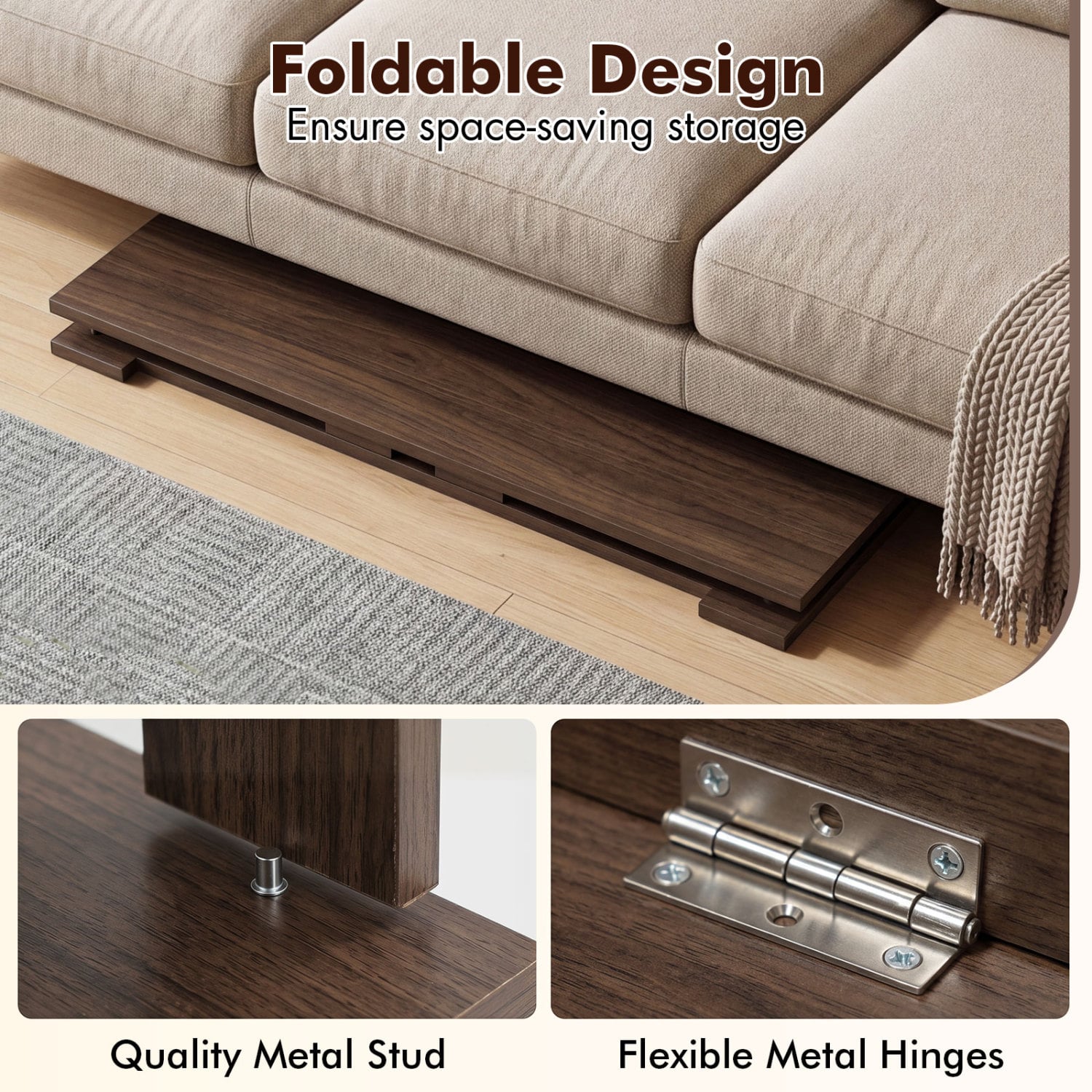 Portable Low Floor Table with Foldable Legs for Living Room, Brown Coffee Tables at Gallery Canada
