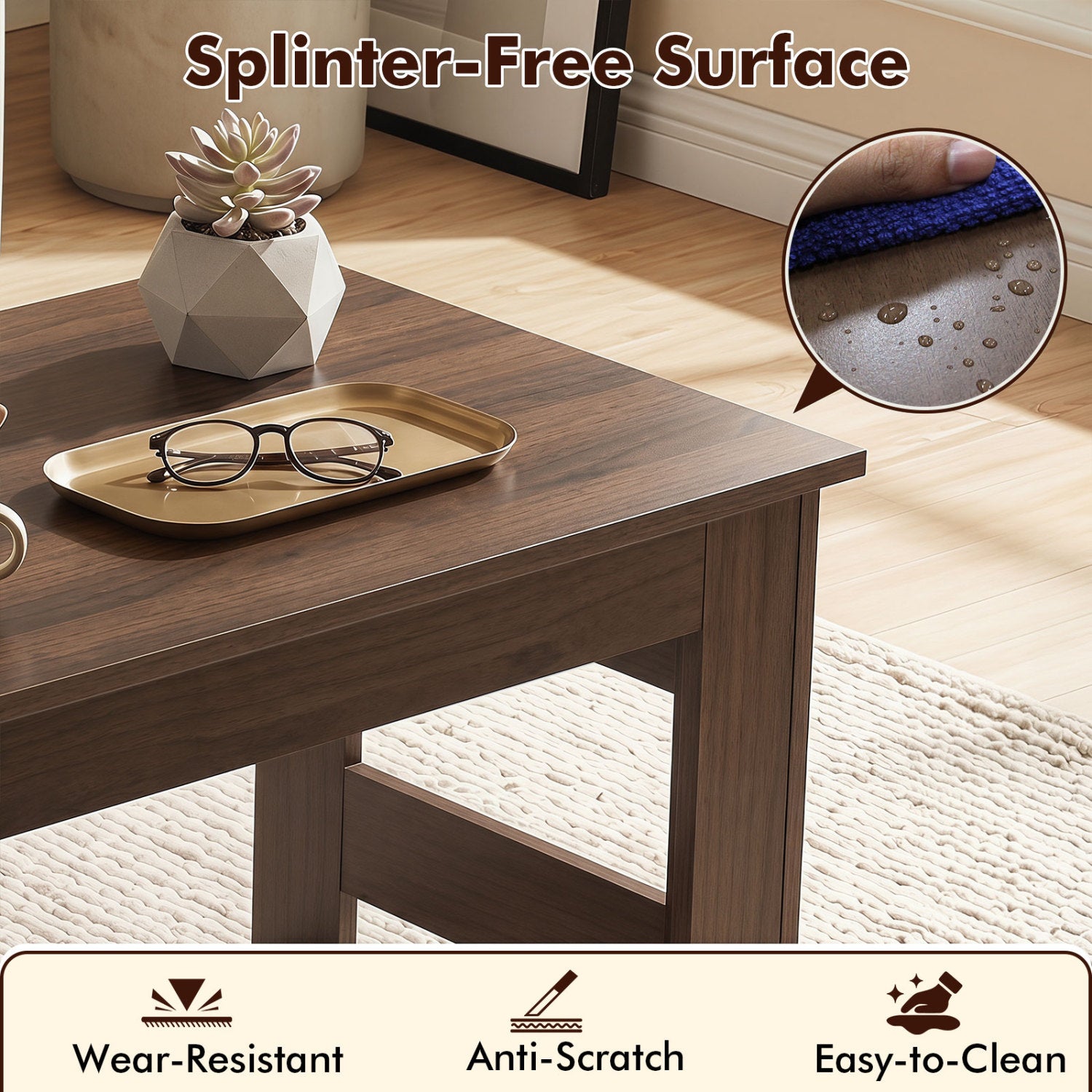 Portable Low Floor Table with Foldable Legs for Living Room, Brown Coffee Tables at Gallery Canada