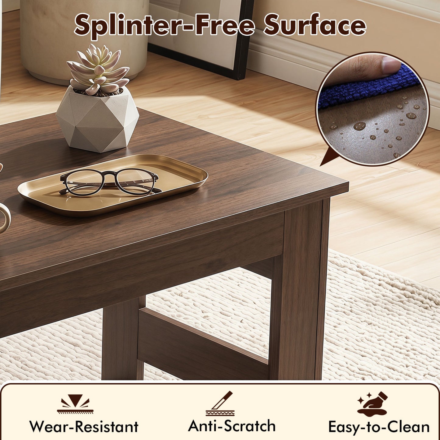 Portable Low Floor Table with Foldable Legs for Living Room, Brown Coffee Tables at Gallery Canada