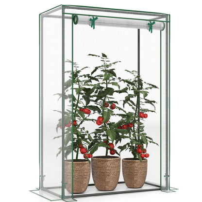 Portable Mini Greenhouse with Roll-Up Zippered Door, White