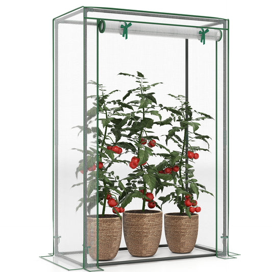 Portable Mini Greenhouse with Roll-Up Zippered Door, White