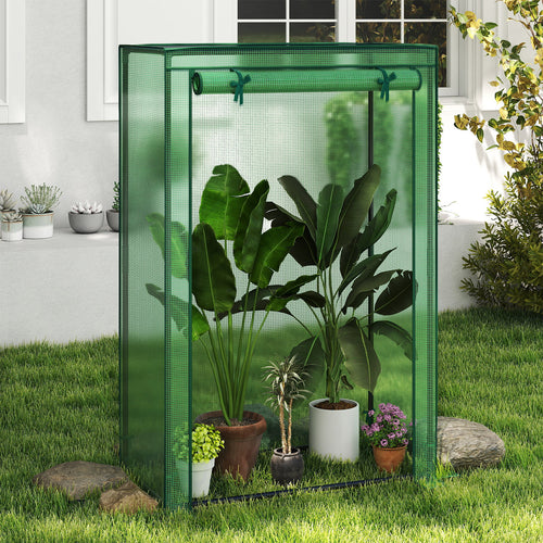 Portable Mini Greenhouse with Roll-Up Zippered Door, Green