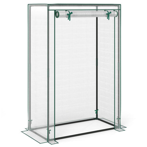Portable Mini Greenhouse with Roll-Up Zippered Door, White