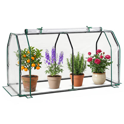 Portable Mini Greenhouse, PE Cover, Zippered Door, Green