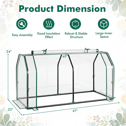 Portable Mini Greenhouse, PE Cover, Zippered Door, Green
