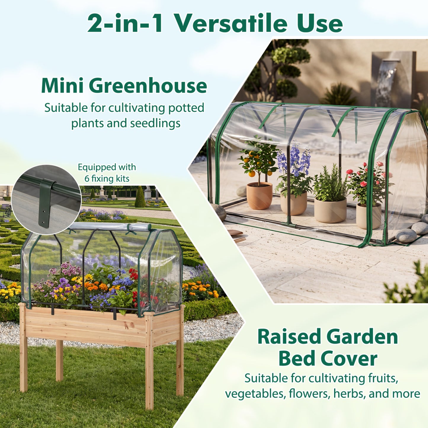 Portable Mini Greenhouse, PE Cover, Zippered Door, Green