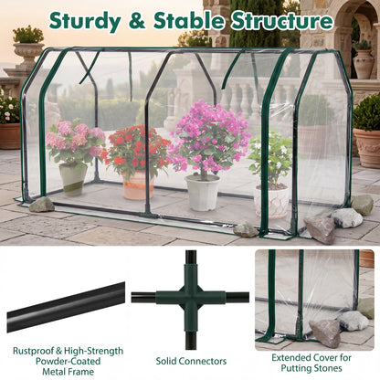 Portable Mini Greenhouse, PE Cover, Zippered Door, Green
