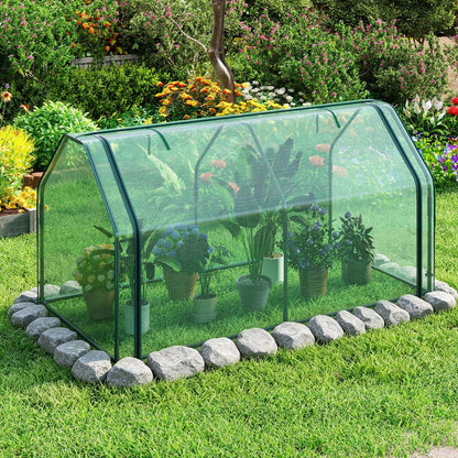 Serre miniature portable avec couverture en PE, porte à fermeture éclair, verte
