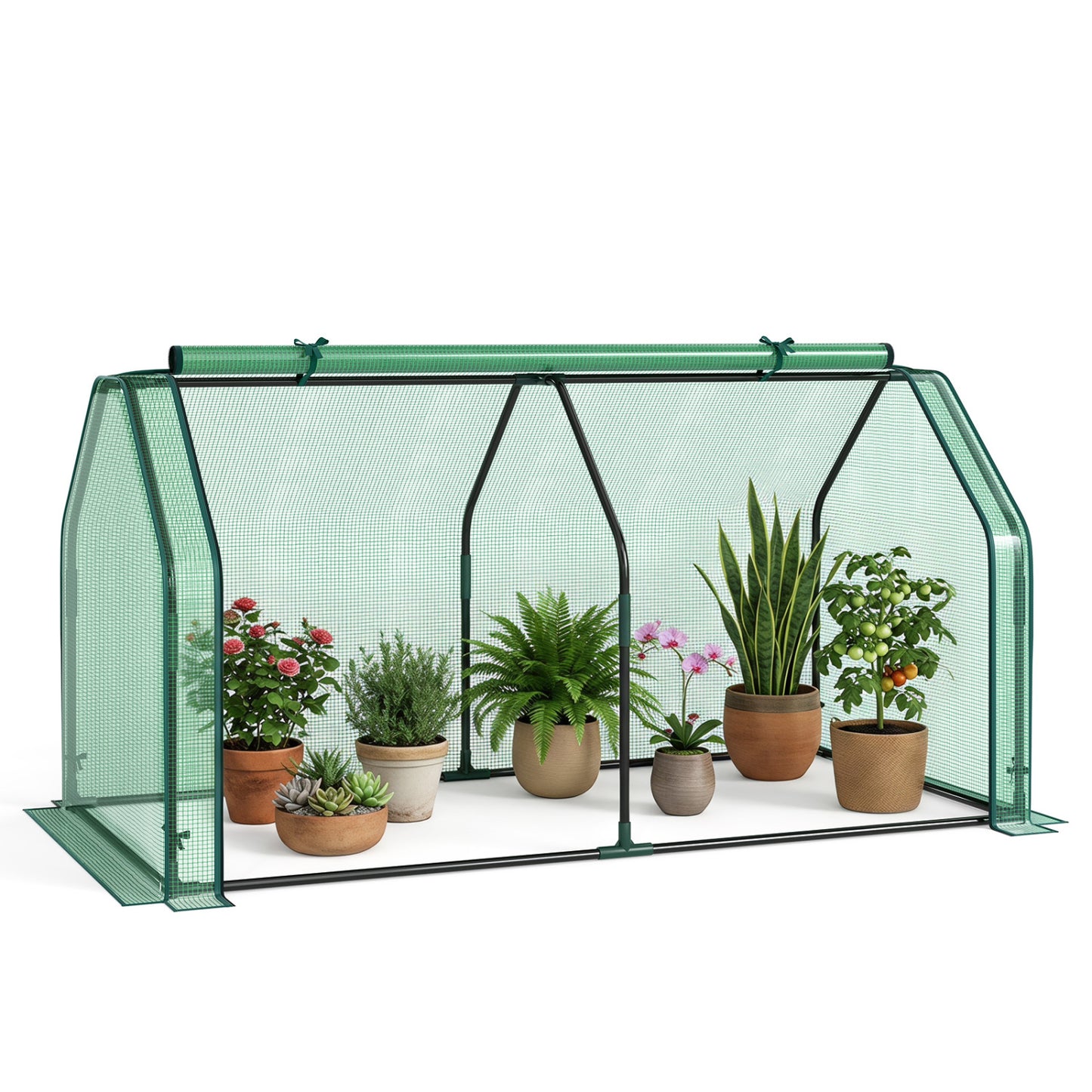 Serre miniature portable avec couverture en PE, porte à fermeture éclair, verte