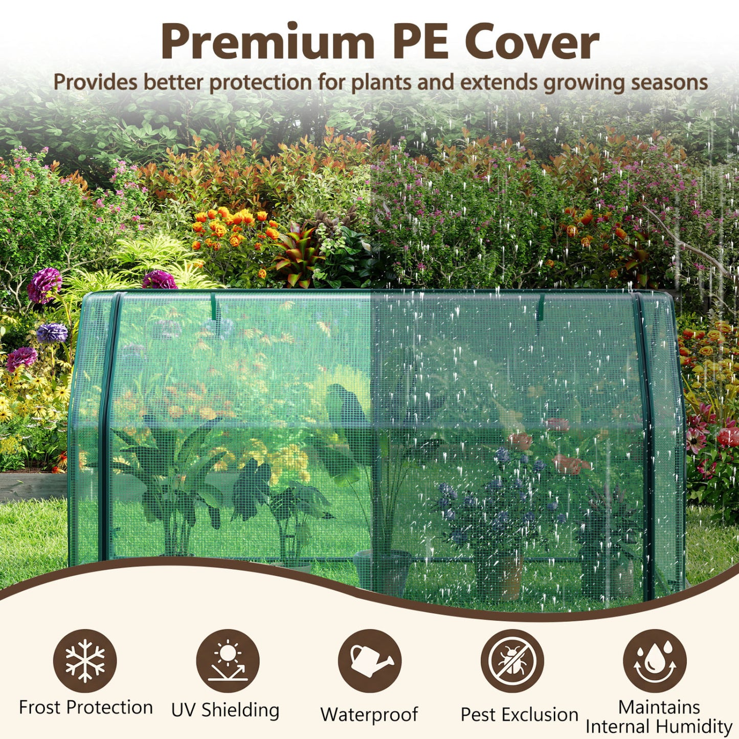 Serre miniature portable avec couverture en PE, porte à fermeture éclair, verte