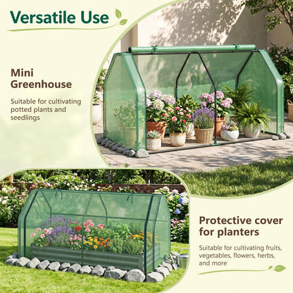 Serre miniature portable avec couverture en PE, porte à fermeture éclair, verte