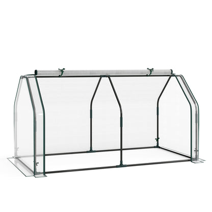 Serre miniature portable avec couverture en PE et porte à fermeture éclair, blanc