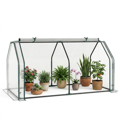 Serre miniature portable avec couverture en PE et porte à fermeture éclair, blanc