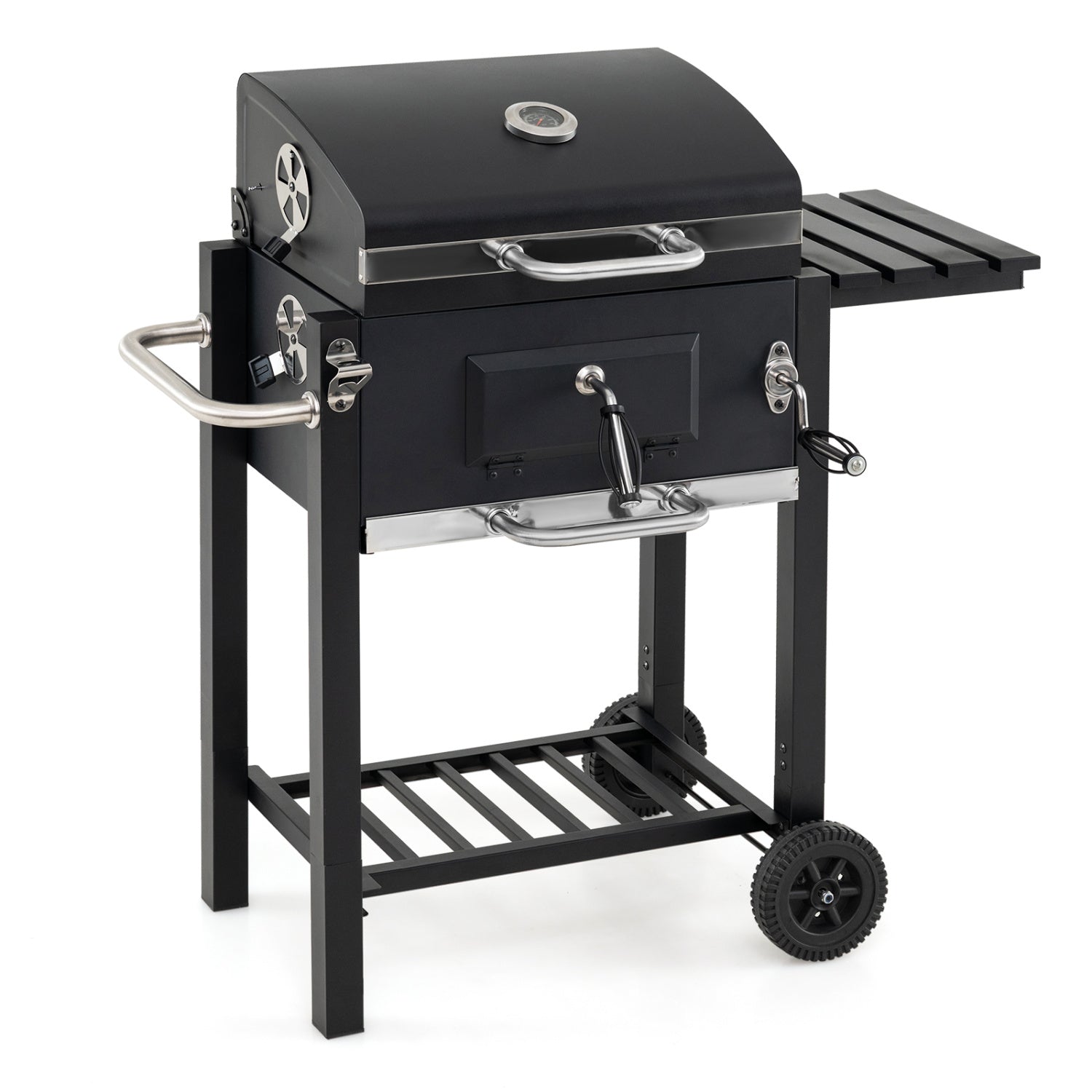 Portable BBQ Grill, Adjustable Charcoal Tray, Wheels, Black Outdoor Black at Gallery Canada
