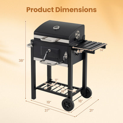 Portable BBQ Grill, Adjustable Charcoal Tray, Wheels, Black Outdoor at Gallery Canada