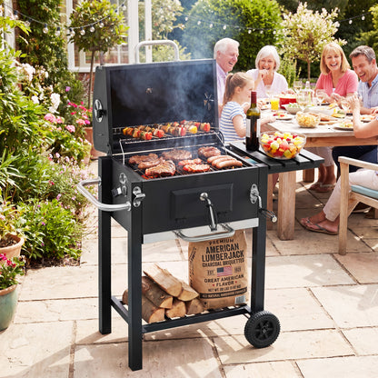 Portable BBQ Grill, Adjustable Charcoal Tray, Wheels, Black Outdoor at Gallery Canada