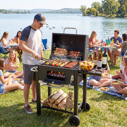 Portable BBQ Grill, Adjustable Charcoal Tray, Wheels, Black Outdoor at Gallery Canada