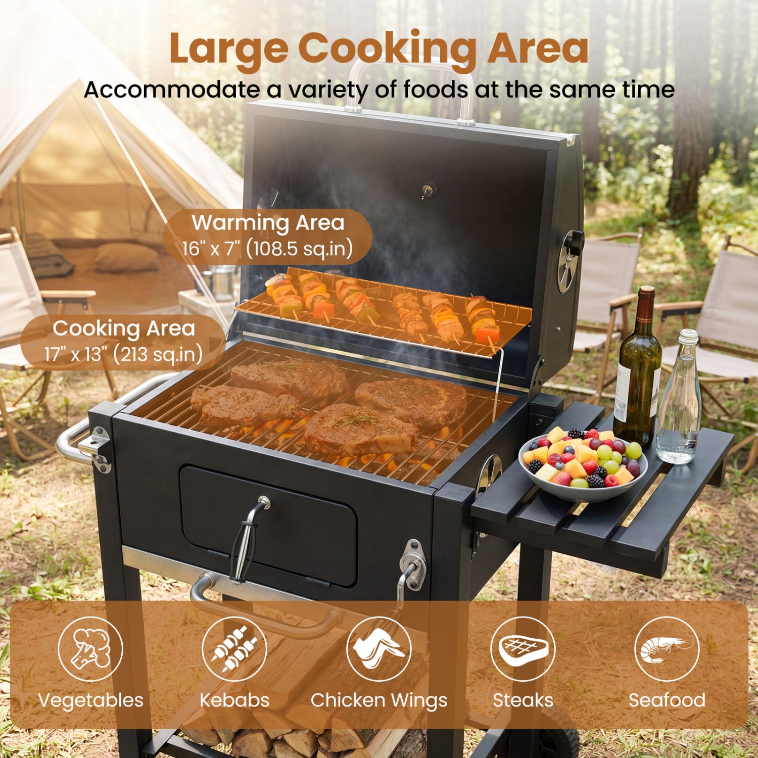 Portable BBQ Grill, Adjustable Charcoal Tray, Wheels, Black Outdoor at Gallery Canada