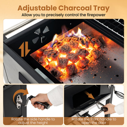 Portable BBQ Grill, Adjustable Charcoal Tray, Wheels, Black Outdoor at Gallery Canada