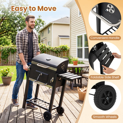 Portable BBQ Grill, Adjustable Charcoal Tray, Wheels, Black Outdoor at Gallery Canada