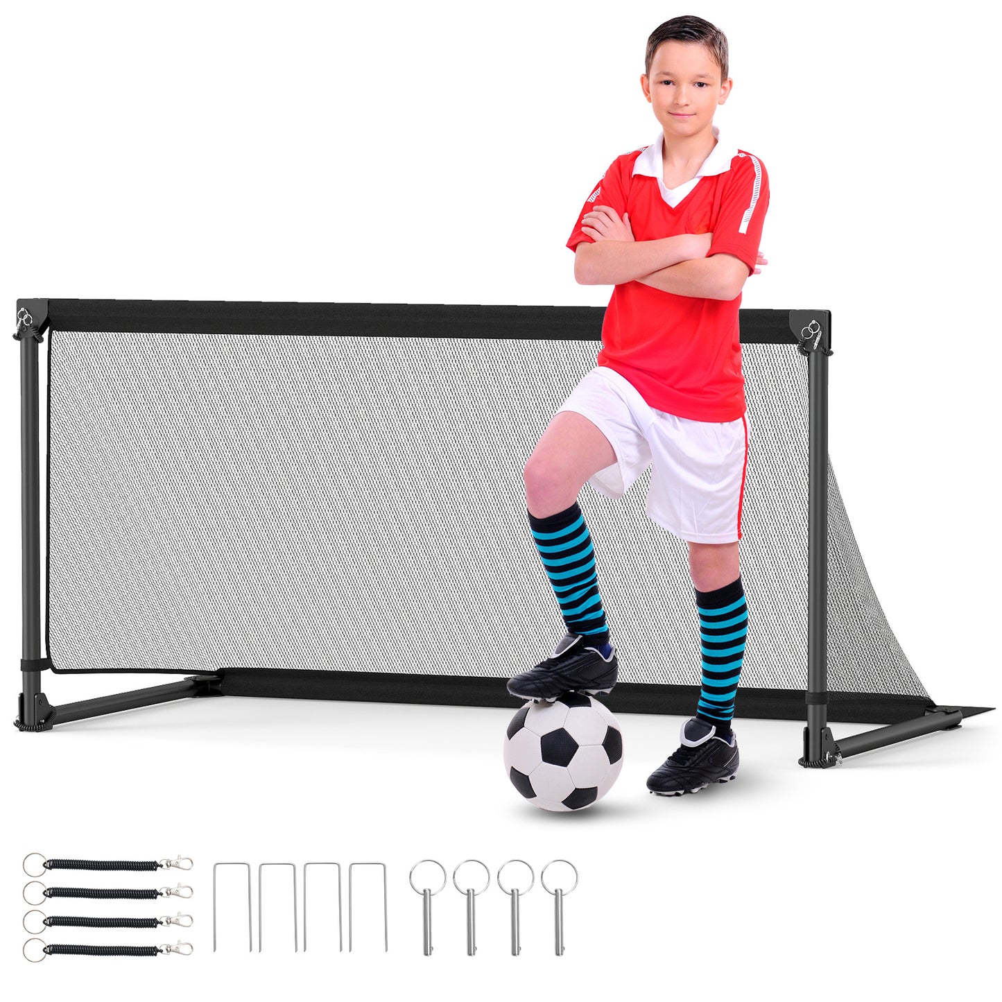 Portable POP Up Toddler Soccer Net with Metal Frame-L, Black