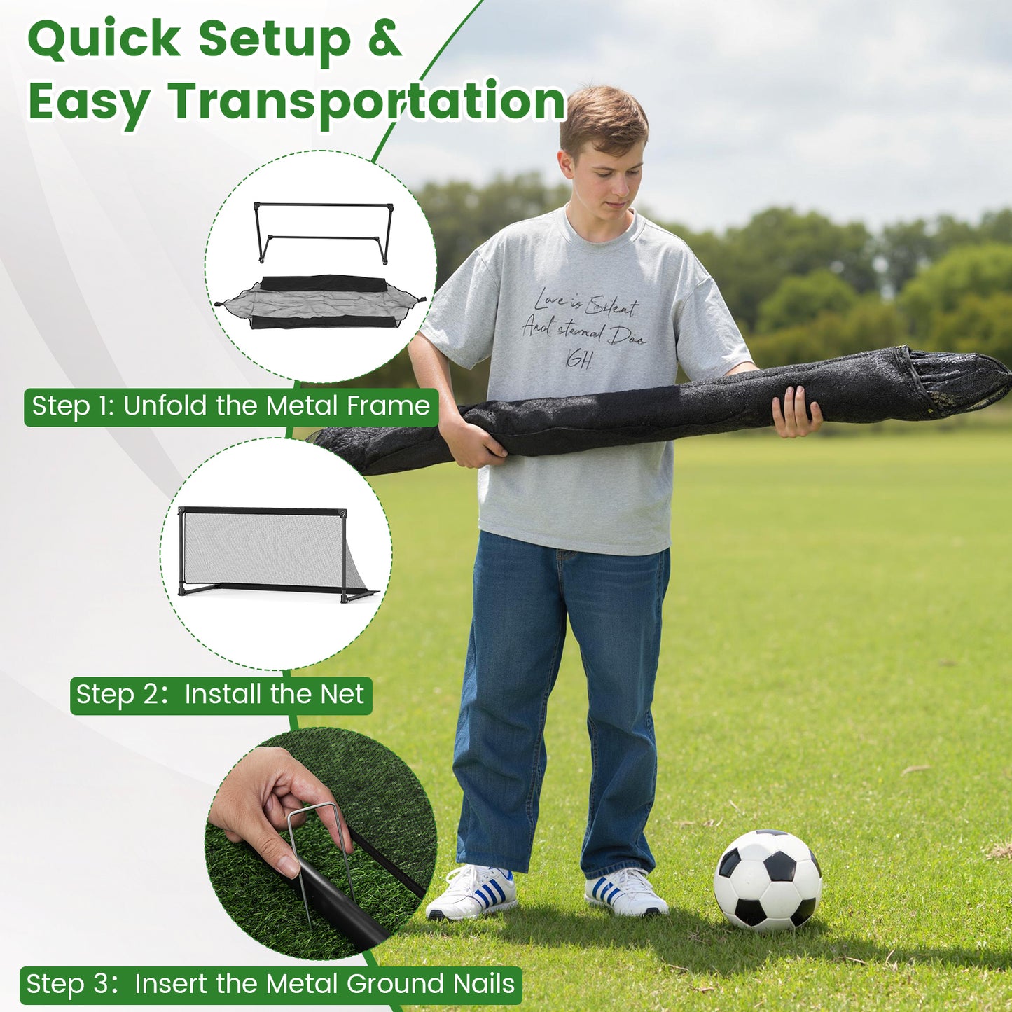 Portable POP Up Toddler Soccer Net with Metal Frame-L, Black