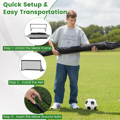 Portable POP Up Toddler Soccer Net with Metal Frame-L, Black