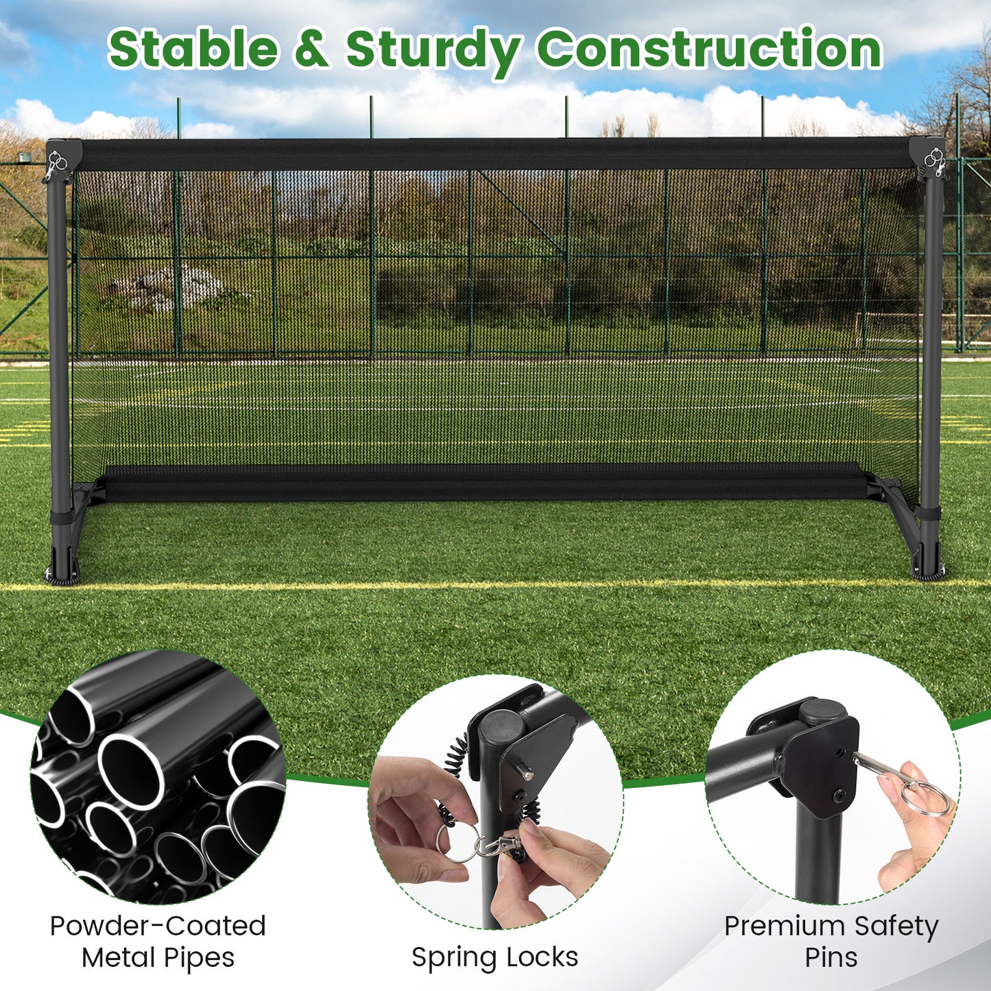 Portable POP Up Toddler Soccer Net with Metal Frame-L, Black