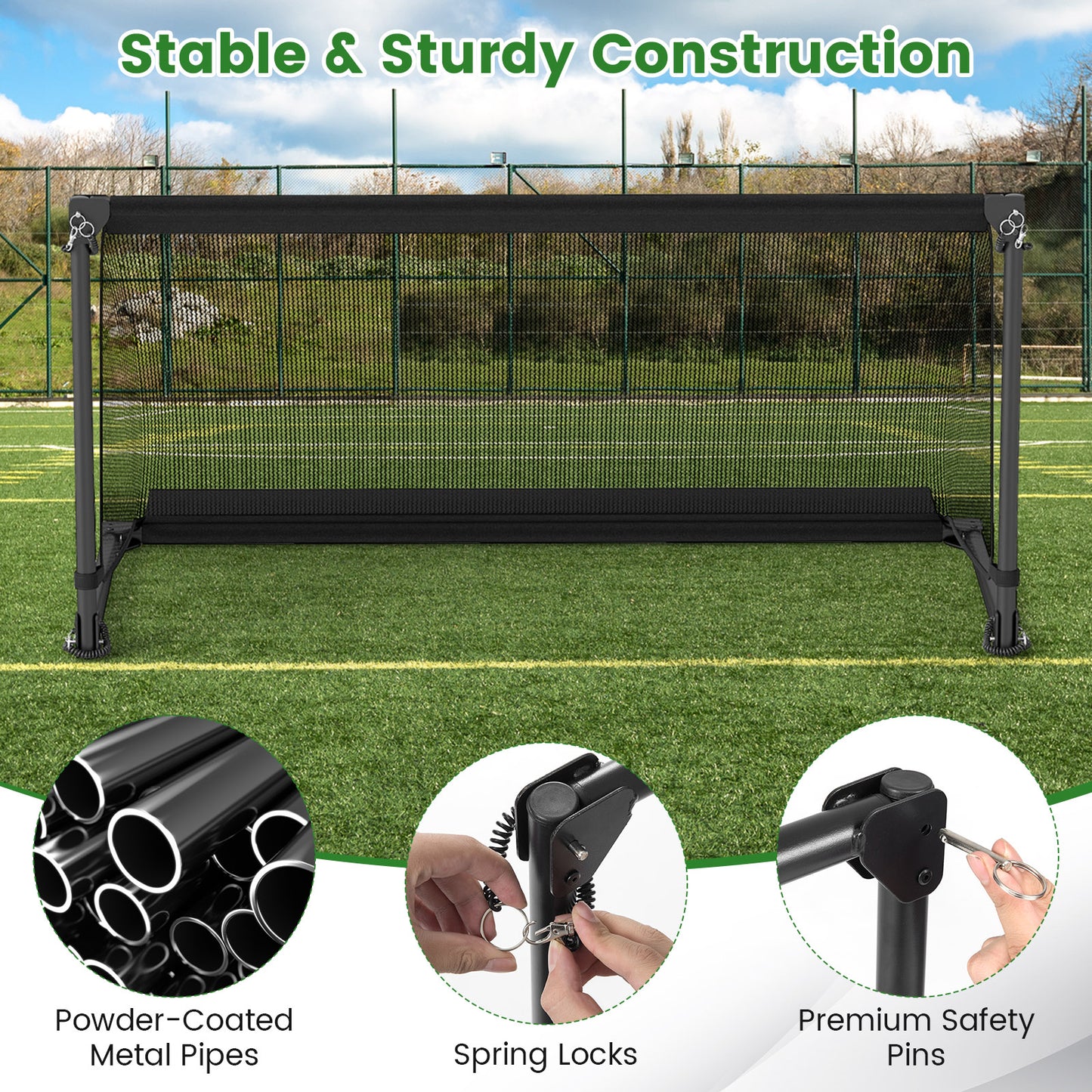 Portable POP Up Toddler Soccer Net with Metal Frame-M, Black