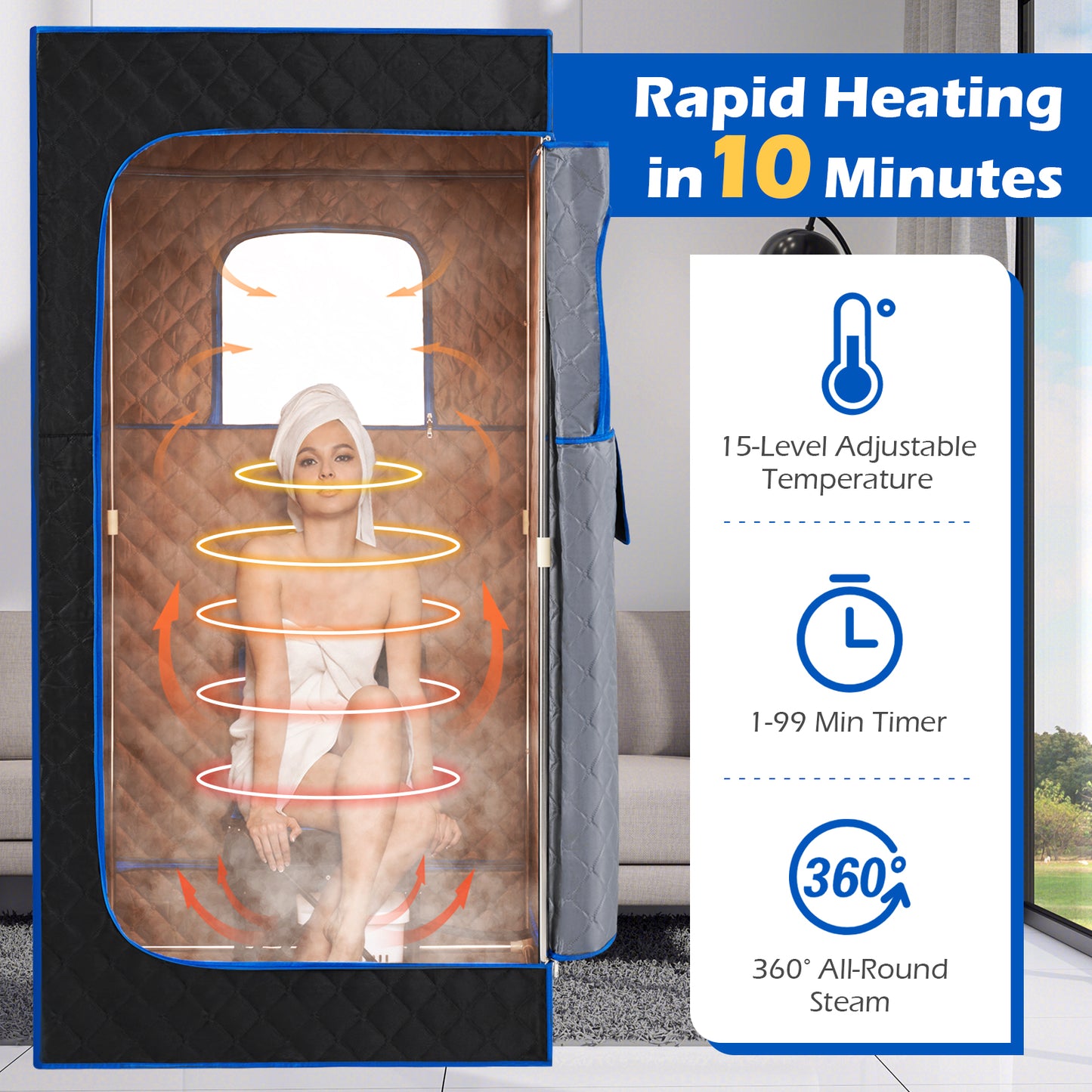 Portable Steam Sauna Box with 3L/1200W Fast-Heat Steamer and 15-Level Temperature, Blue Sauna at Gallery Canada