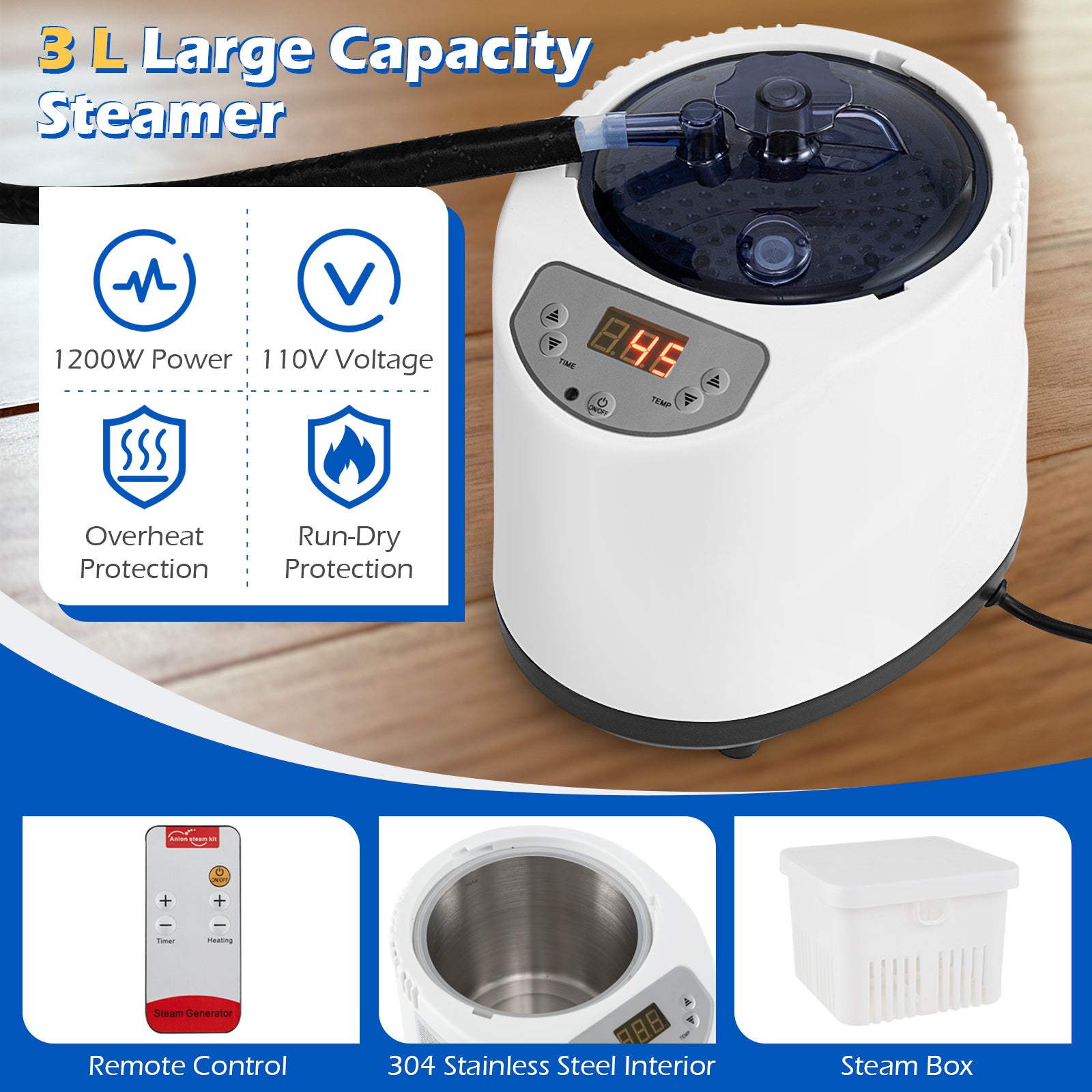 Portable Steam Sauna Box with 3L/1200W Fast-Heat Steamer and 15-Level Temperature, Blue Sauna at Gallery Canada