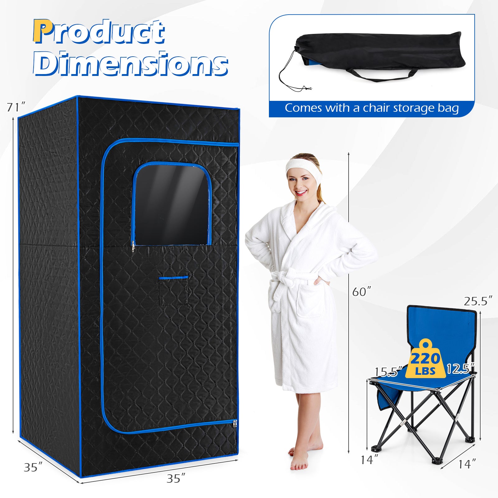 Portable Steam Sauna Box with 3L/1200W Fast-Heat Steamer and 15-Level Temperature, Blue Sauna at Gallery Canada