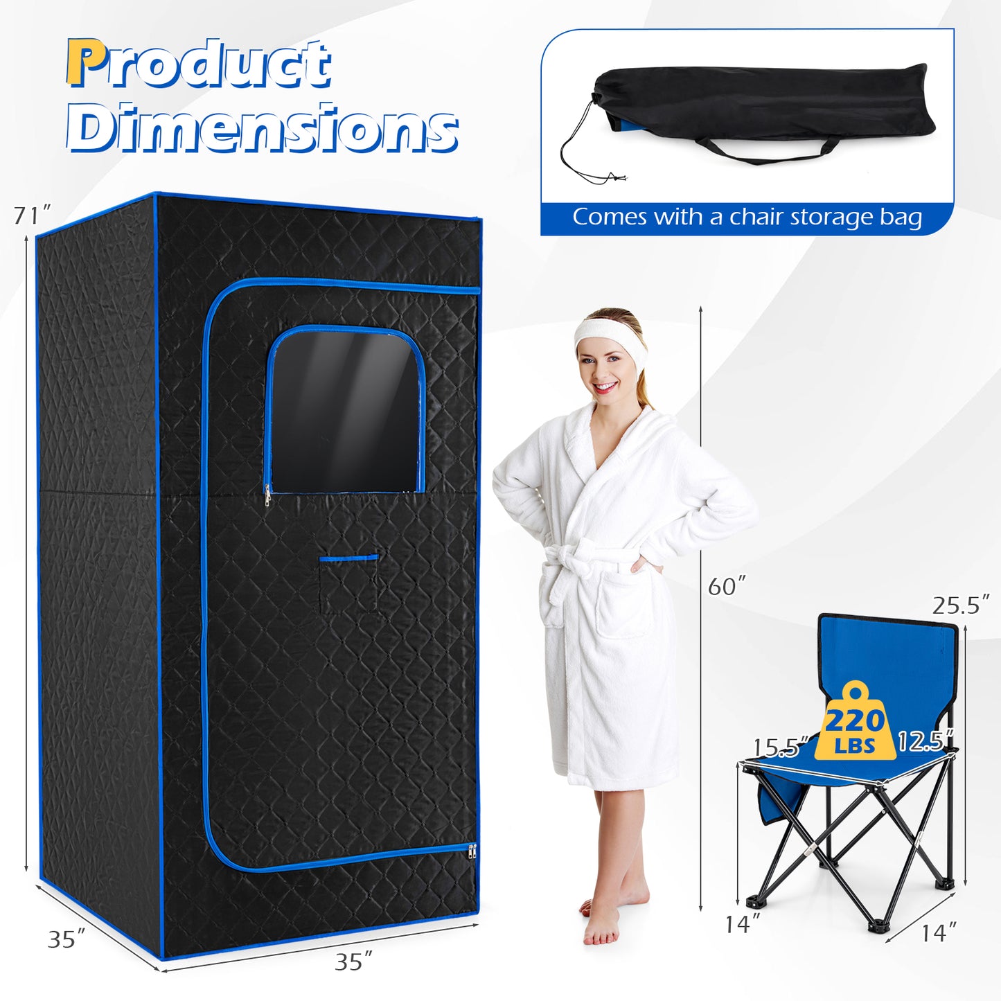 Portable Steam Sauna Box with 3L/1200W Fast-Heat Steamer and 15-Level Temperature, Blue Sauna at Gallery Canada