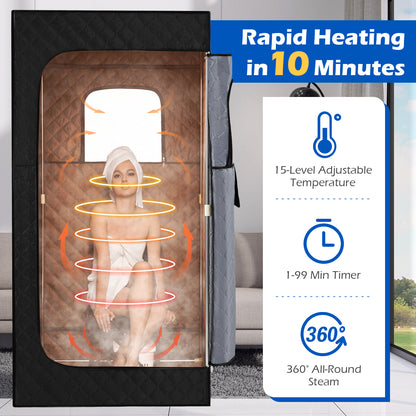 Portable Steam Sauna Box with 3L/1200W Fast-Heat Steamer and 15-Level Temperature, Black Sauna at Gallery Canada