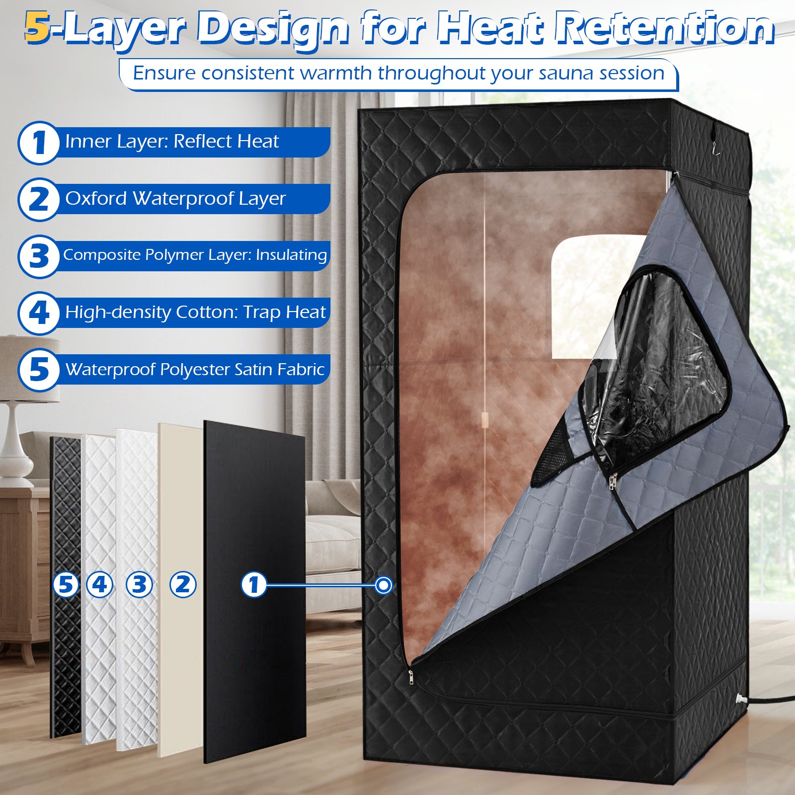 Portable Steam Sauna Box with 3L/1200W Fast-Heat Steamer and 15-Level Temperature, Black Sauna at Gallery Canada