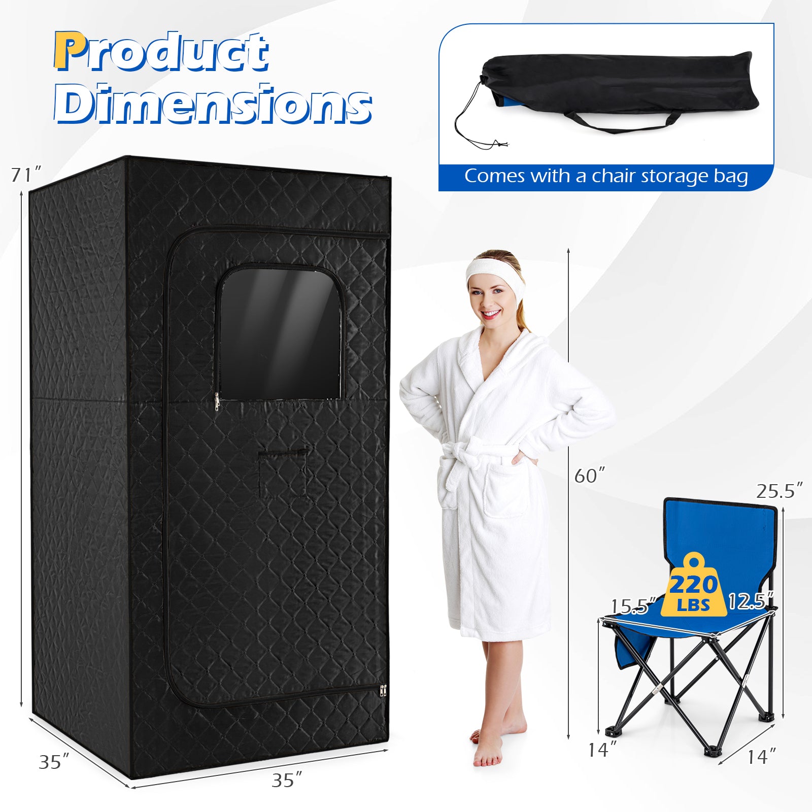 Portable Steam Sauna Box with 3L/1200W Fast-Heat Steamer and 15-Level Temperature, Black Sauna at Gallery Canada