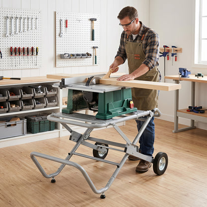 Portable Table Saw Stand, Heavy Duty, 8-Inch Rubber Wheels, Silver