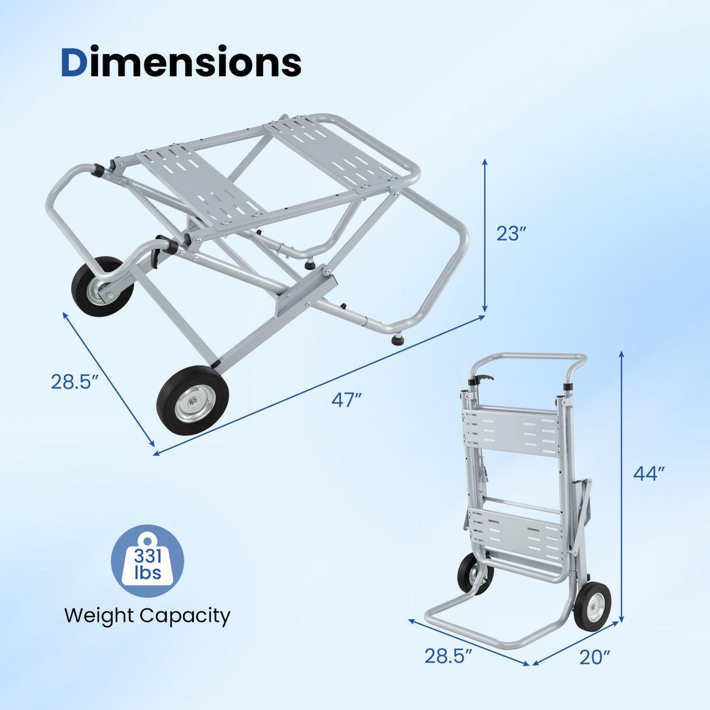 Portable Table Saw Stand, Heavy Duty, 8-Inch Rubber Wheels, Silver